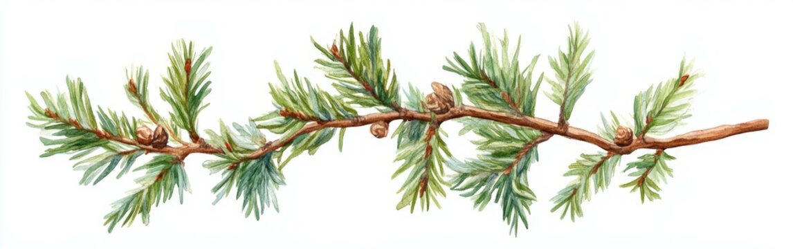 Detailed illustration of Cedrus libani branch with pine cones and needles