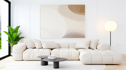 Sofa in modern interior with stylish decor bright sunlight and contemporary design elements showcasing comfort and elegance