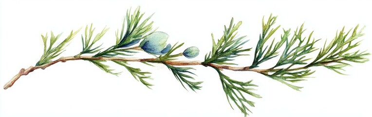 Fototapeta premium Detailed depiction of a Cedars libani branch with green foliage and berries