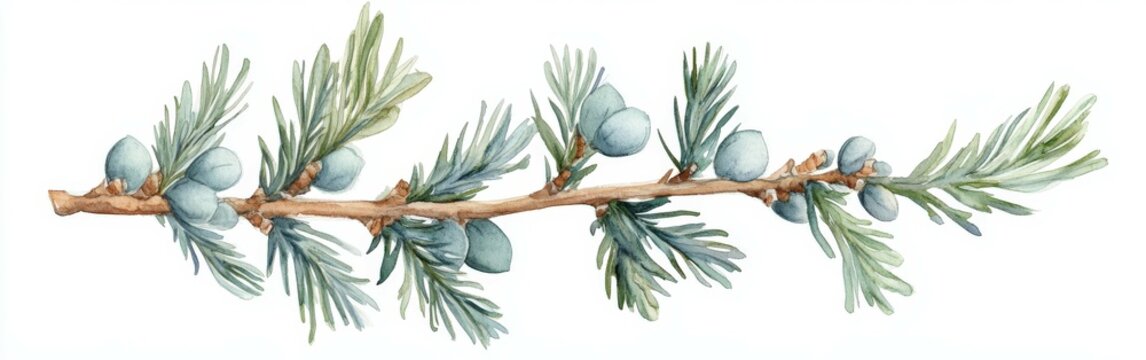 Detailed depiction of a Cedrus libani branch with blue cones