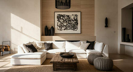 Cozy living room with modern decor and comfortable sofa in a stylish interior space featuring inviting design elements