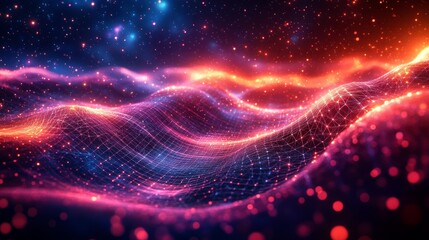 Fototapeta premium Futuristic Fractal Energy Fields - High-Tech Immersive View with Glowing Grids and Patterns for Design Space