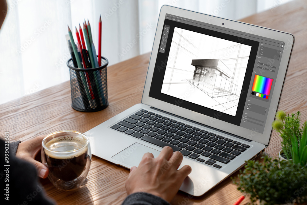 Poster architectural design modish software application for architect business and professional designer