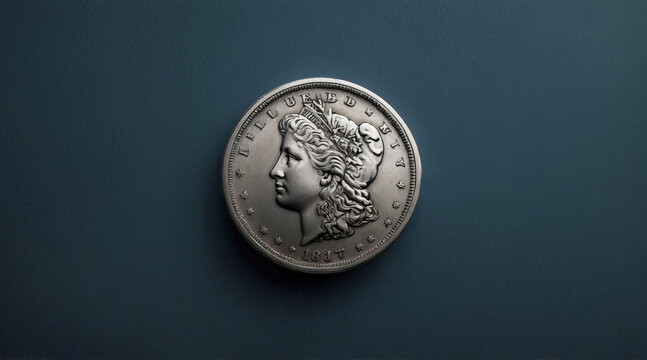 Antique silver coin from 1817 on dark background