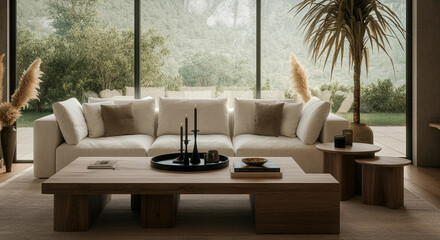 Obraz premium Living room furniture modern design with cozy decor and serene view