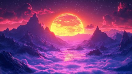 Neon Dreams - Surreal Vaporwave Landscape with Organic Shapes and Retro Aesthetic Space for Text