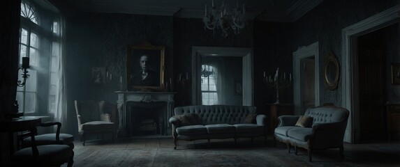 Moody vintage living room with dark decor