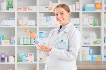 Portrait of female pharmacist at pharmacy