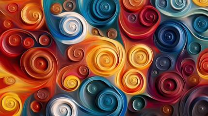 Fototapeta premium Abstract digital art with swirling circles in bright and vibrant colors.