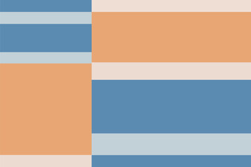 Blocked woven throw pattern in blue, orange and beige colors. Retro carpet rectangle geometric texture