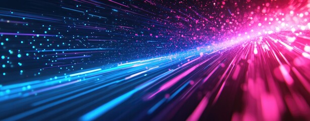Naklejka premium Abstract neon blue and pink light streaks with bokeh effect.