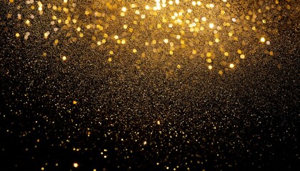 Gold glitter on a black background. Glitter of dust confetti. Sequin pattern texture. background with particles