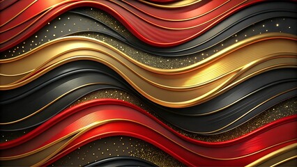  Abstract wavy background with golden and red lines on black texture