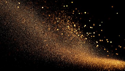 Gold glitter on a black background. Glitter of dust confetti. Sequin pattern texture. background with particles