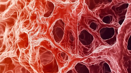 healthy lung tissue, displaying its alveoli and capillaries