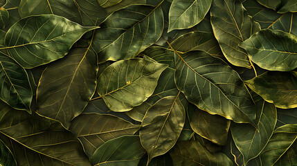 Fototapeta premium Close-up of dark green leaves with intricate veins.