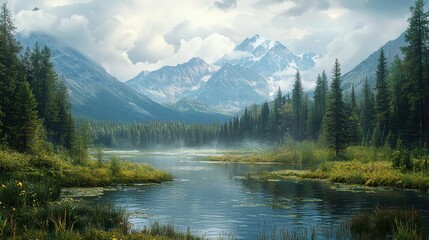 Serene Lynx Landscape with Mountains and Water Reflections