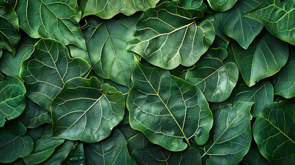 Fototapeta premium Green leaves with visible veins create a natural and fresh backdrop.