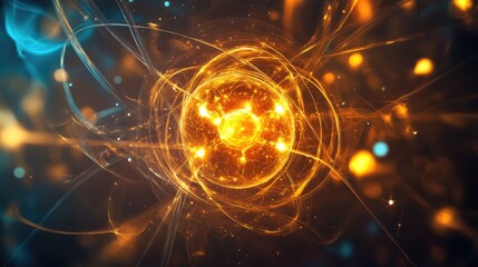 Obraz premium Abstract glowing orb with swirling energy and particles.