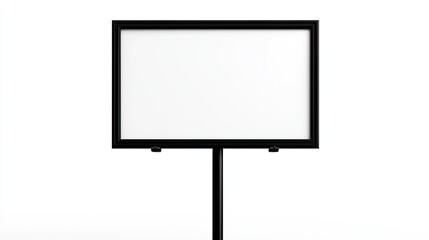 Empty signboard on a black frame, white isolate background