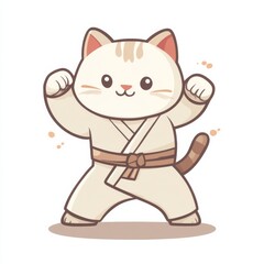 Cute character karate cat in fighting pose