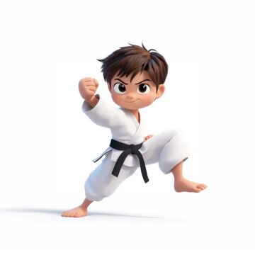karate cartoon character of a boy kicking
