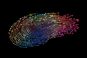A digital fingerprint with colorful circuit lines on a black background, --chaos 10 --ar 3:2 --v 6.1 Job ID: 6a6764cf-67c4-4ff2-b930-0cc0b04b3e51