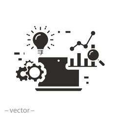 Obraz premium idea strategy, business analytics result icon, database seo, management marketing, enterprise software, analyze growth, optimization social, flat vector illustration