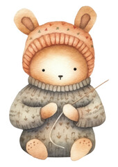 PNG Rabbit knitting cartoon cute toy.