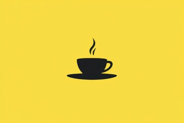 Obraz premium A minimalist illustration of a coffee cup with steam rising, set against a bright yellow background. The design emphasizes simplicity and modern aesthetics