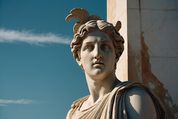 Marble statue of woman in Ancient Greek style. 