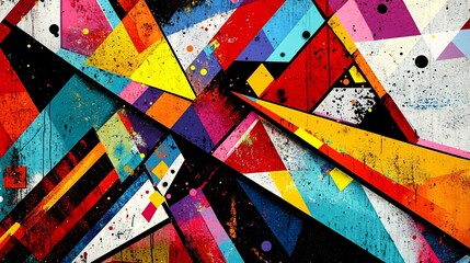 Abstract Geometric Graffiti with Vibrant Colors and Splashes of Paint