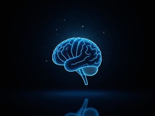 glowing human brain hologram on black background