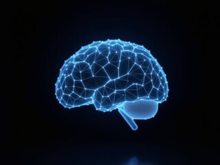 glowing human brain hologram on black background