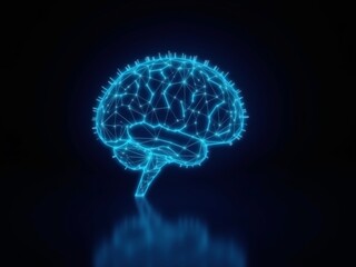 glowing human brain hologram on black background