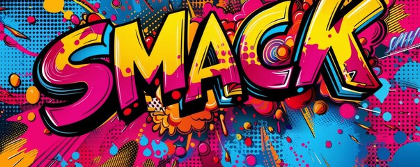 Abstract pop art background with "SMACK" text. Bold patterns, Retro visuals, Vibrant vector