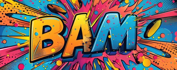 Colorful pop art background with "BAM" inside. Comic book elements, Dynamic visuals, Bright vector