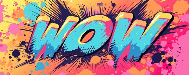 Playful pop art background with "WOW" text. Bold graphics, Abstract elements, Colorful vector