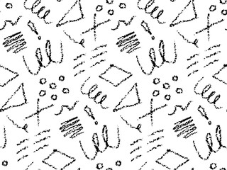 Hand drawn chalk lines, zigzags, waves, arrow seamless pattern. Vector charcoal smears. Underline pen set. Doodle crayon style sketch lines. Horizontal wavy strokes with rough edges.