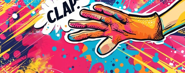 Playful pop art background featuring "CLAP." Fun visuals, Dynamic patterns, Colorful vector
