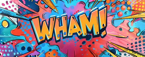 Abstract pop art background featuring "WHAM!" Bold graphics, Dynamic visuals, Vibrant vector