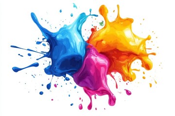Vibrant Colourful paint splashes in an artistic composition. Isolated illustration style on a white background.