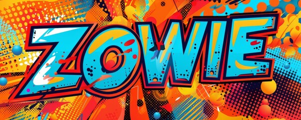 Playful pop art background with "ZOWIE" text. Bold patterns, Comic book elements, Bright vector