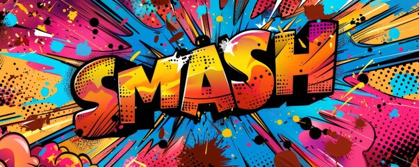 Abstract pop art background with "SMASH" text. Explosion theme, Bold graphics, Bright vector