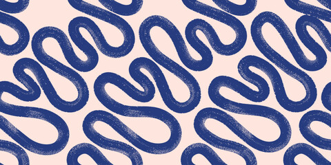 Hand drawn bold brush wavy lines background. Curly curved strokes vector seamless pattern. Abstract organic lines