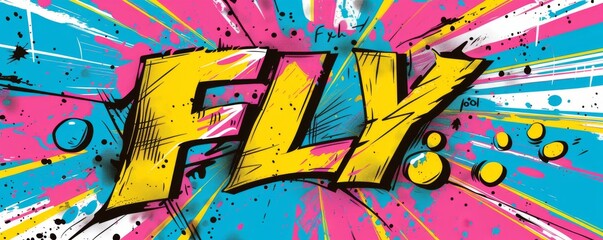 Abstract pop art background featuring "FLY." Comic book style, Dynamic graphics, Vibrant vector