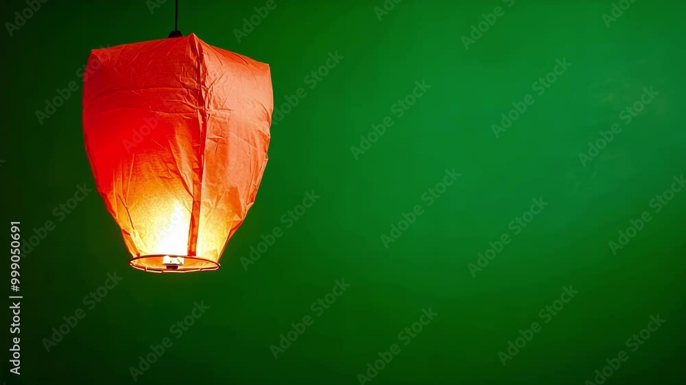 Aufkleber red paper lantern floating on a green screen background, providing space for text or graphics. perfe