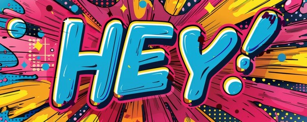Eye-catching pop art background with "HEY!" text. Modern design, Abstract graphics, Color burst vector
