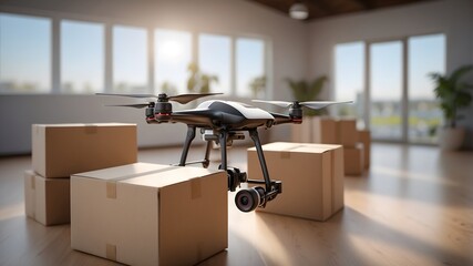 Effiziente Zustellung: Drohne mit Paket im Lieferzentrum