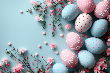 Fototapeta premium Easter Evening Delight: Decorated Eggs and Blossoms